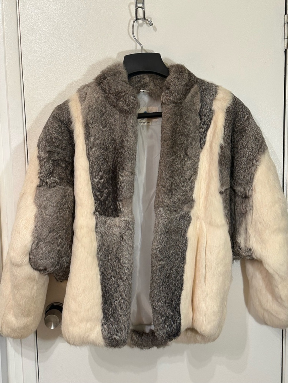 Luxury Two-Tone rabbit Fur Jacket in Gray and Cream vintage